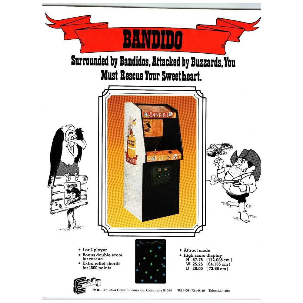 1970s Bandido Arcade Game Flyer Exidy Sunnyvale CA Vintage Ephemera